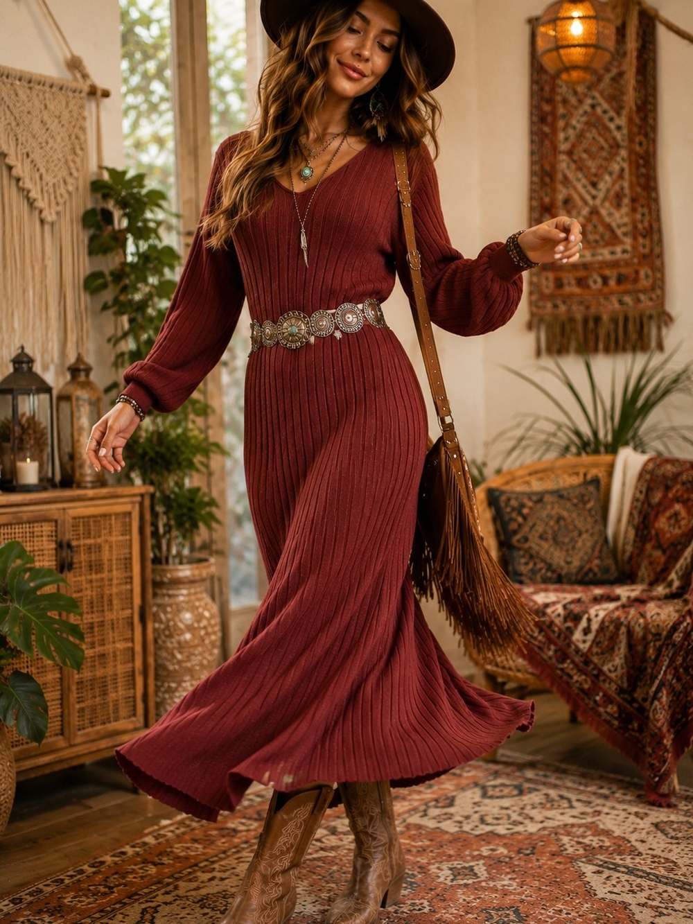 Free People Beach Balloon Sleeve Maroon Dress Sz Small